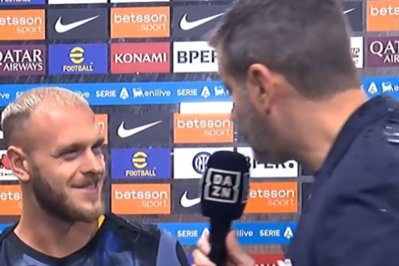 VIDEO – Mishap during the interview: Dimarco and Stramaccioni laugh it off