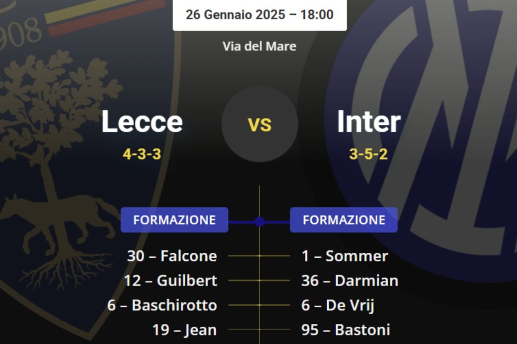 The OFFICIAL line-ups for Lecce-Inter: the choice on Frattesi